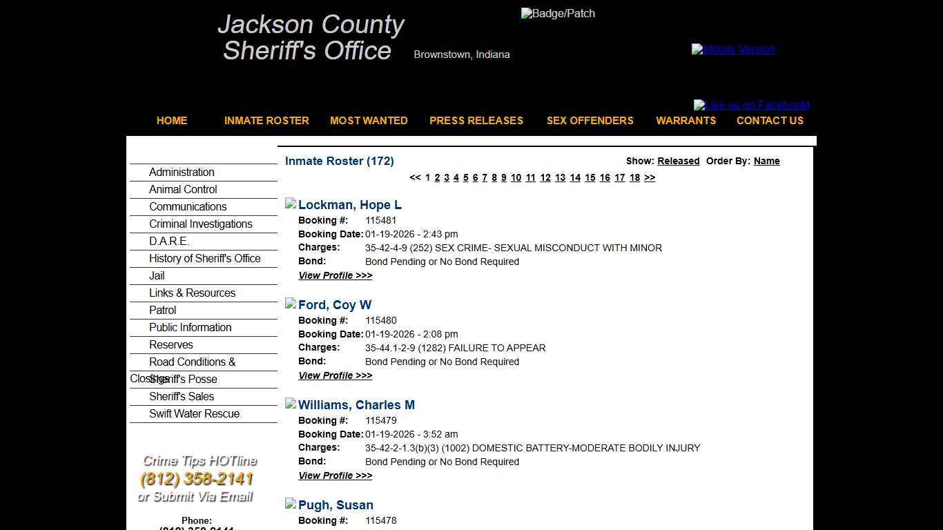 Inmate Roster - Current Inmates Booking Date Descending - Jackson County IN Sheriff
